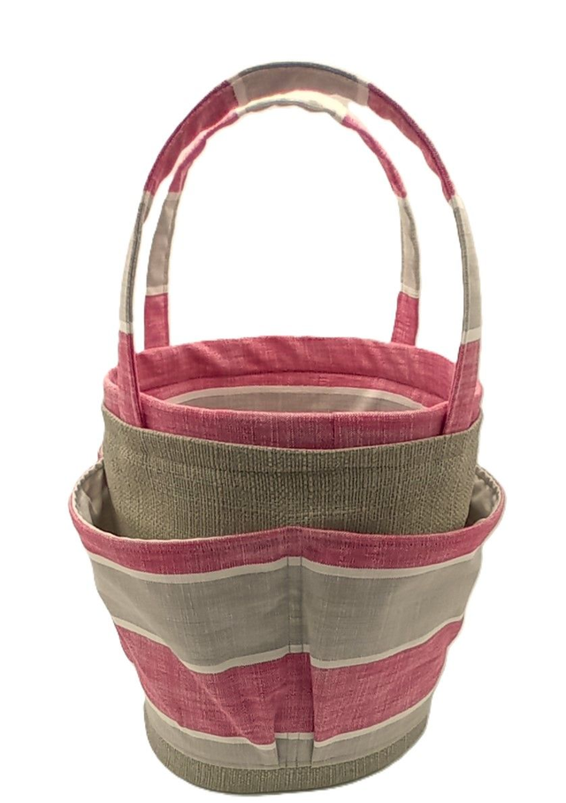 Large Bucket Bag Pink Stripe for Hobby Crafts Knitting Crochet and Multipurpose Storage