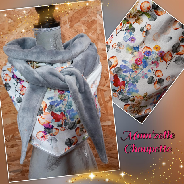 Maxi-châle gris motifs fleuris