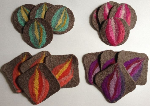 Hand Felted Coasters with Abstract Flower Motif