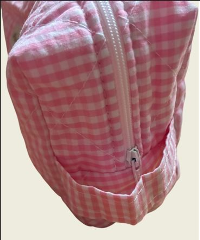 Trousse de toilette matelassée vichy, élégante, pratique et faite main