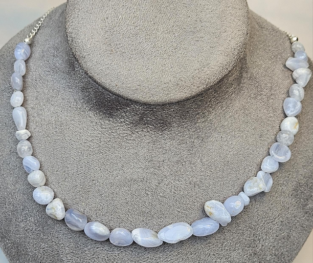 Blue lace agate sterling silver necklace 