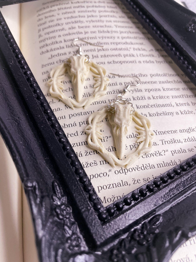 Náušnice Osteology Ptačí lebka ornament