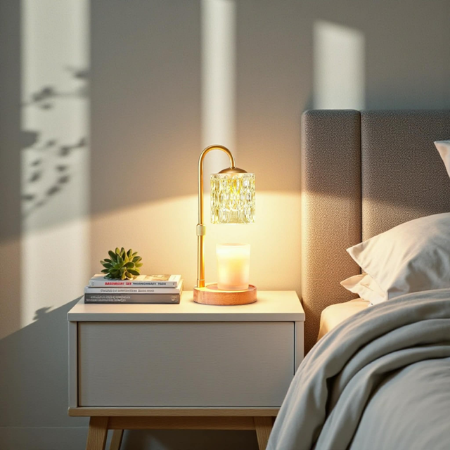 Amber 'Bubble' Glass &amp; Light Wood Electric Candle Warmer