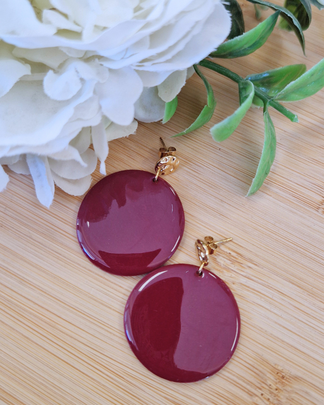 Gracieuse - Collection bordeaux - Boucles d’oreilles artisanales en pâte polymère et résine