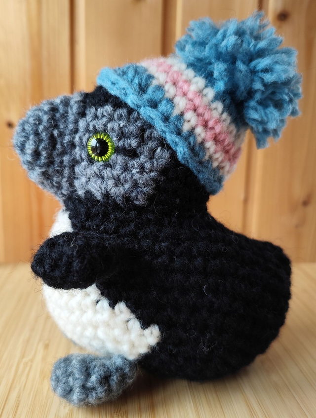 Buddy the large size baby puffin with Icelandic hat (pale colours), (made from Norwegian wool yarn)