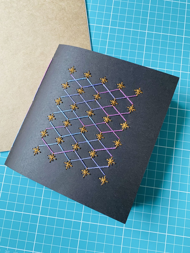 Bookbinding workshop for adults @ Peterborough Cathedral - Japanese stab-bound book (tortoise shell) &amp; Sashiko-embroidered dos-à-dos book