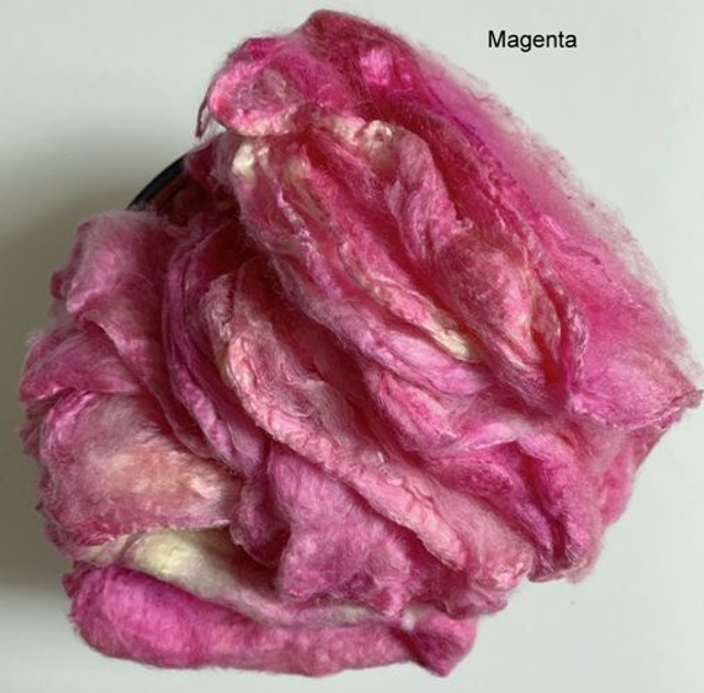 Mulberry Silk Hankies, Magenta, Hand Dyed A Grade Mawata Silk Hankies, Bombyx Silk, Spinning, Felting, Textile Art, Paper Making 