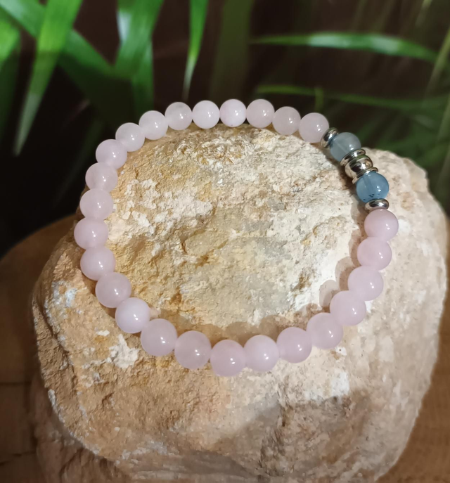 Bracelet en Quartz Rose et Aigue-Marine