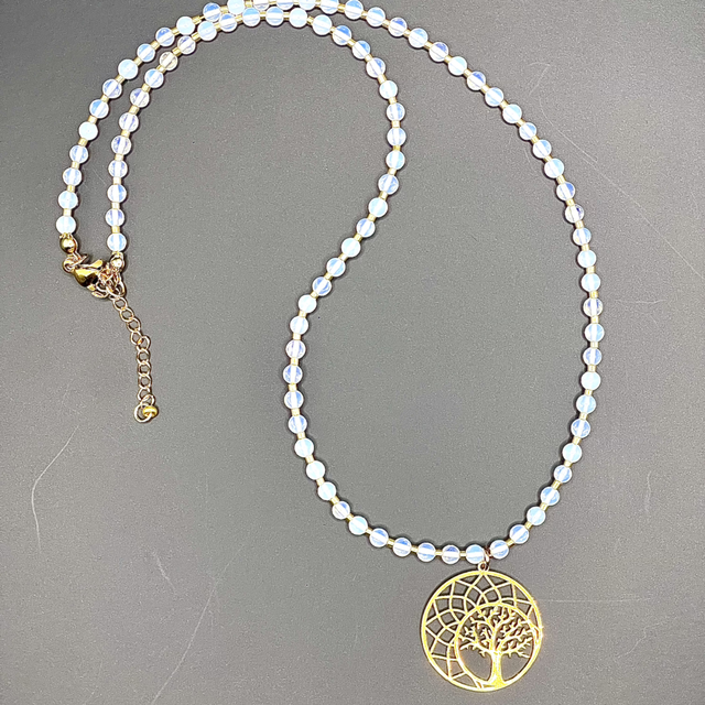 C60 - Collier verre opale pendentif arbre de vie 