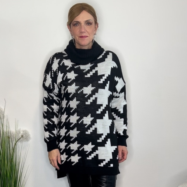 Pullover Rollkragen schwarz-weiß