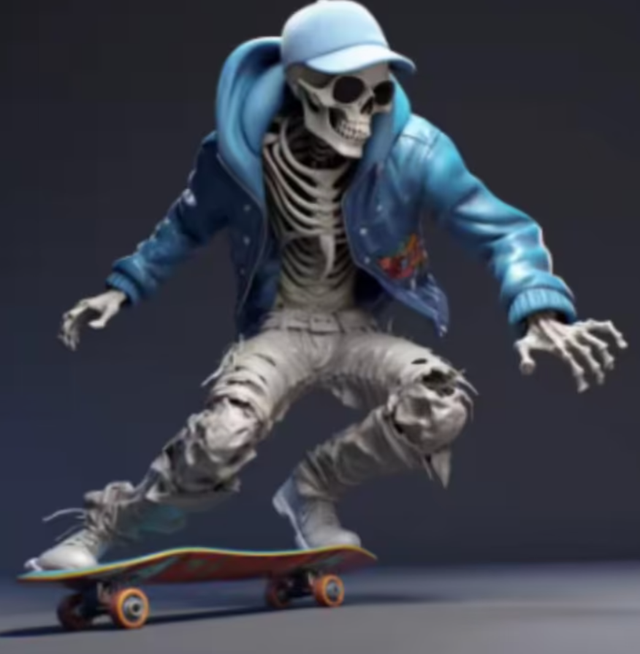 Prachtig beeldje Skelet skateboarder (15cm)