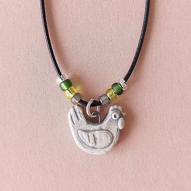 Tiny chicken ceramic charm - handmade - ceramic hen pendant - rustic clay chicken