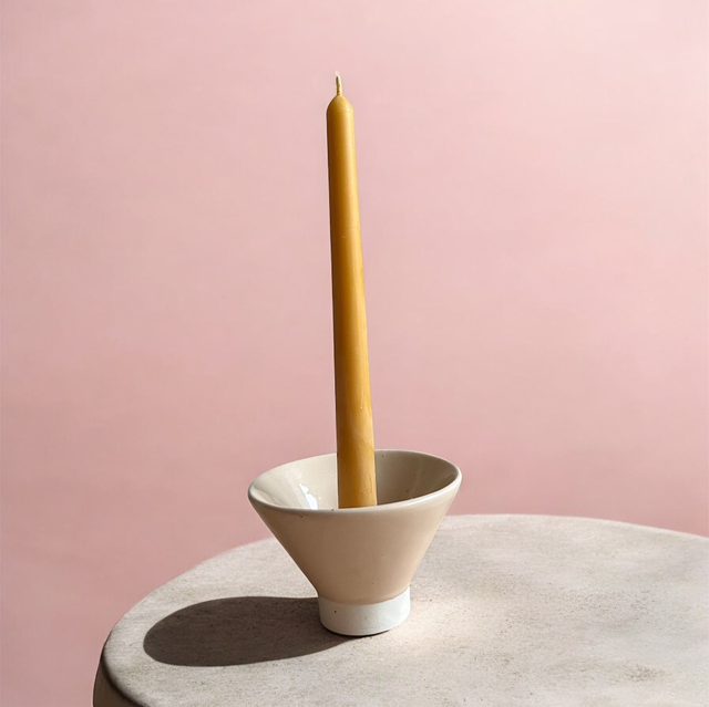 Ceramic Candle Holder Gift Set and Handmade Beeswax Candles