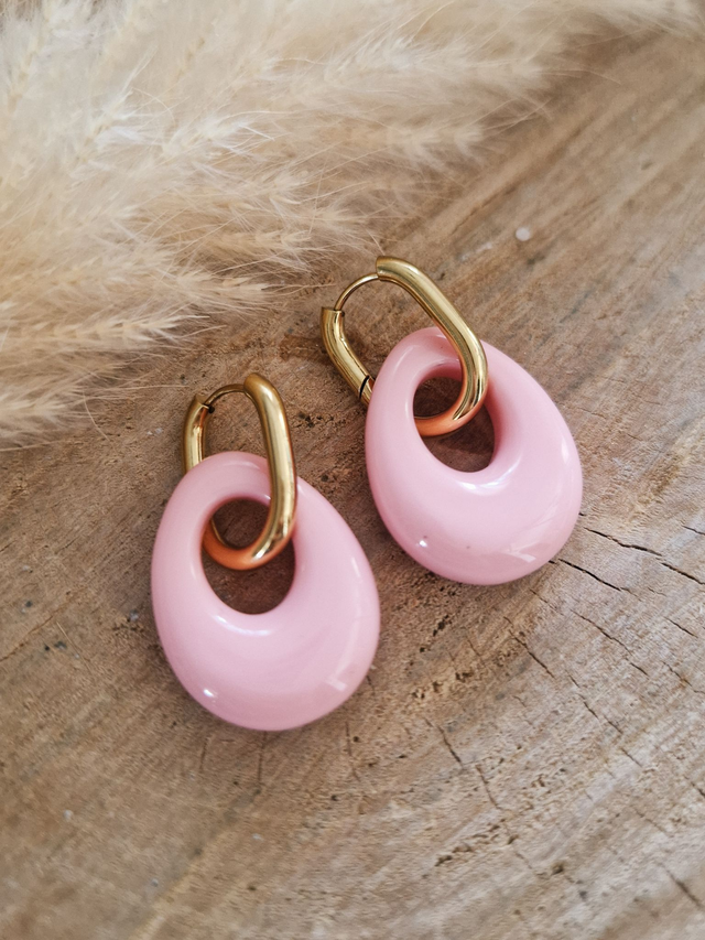 Boucles d'oreilles créoles "Antoinette" - Doré et rose