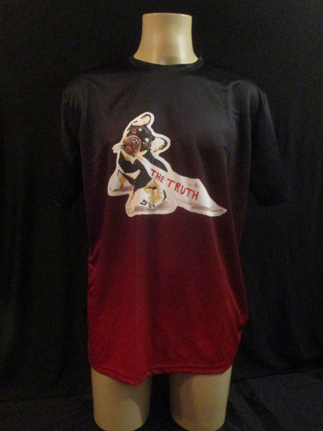 James 'The Truth' Connelly Dog Picture T-Shirt ADULT 100% Polyester Crew Neck BLACK &amp; TANGERINE RED (X-Large) Top
