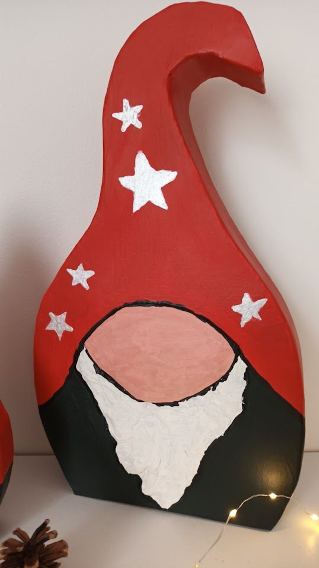 TROIS GNOMES DE NOEL, vert bouteille, décoration fait main en papier mâché