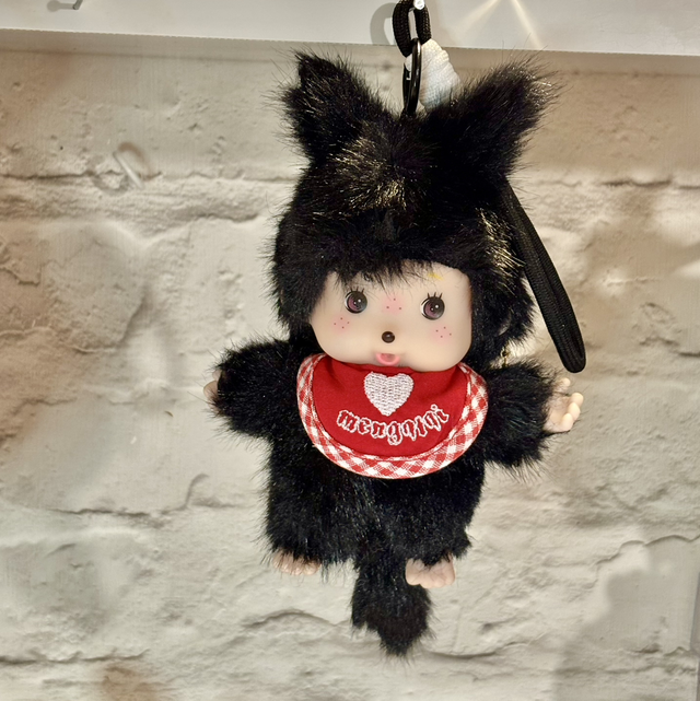 Monchichi character plush pendant keychain in BLACK design and ears!