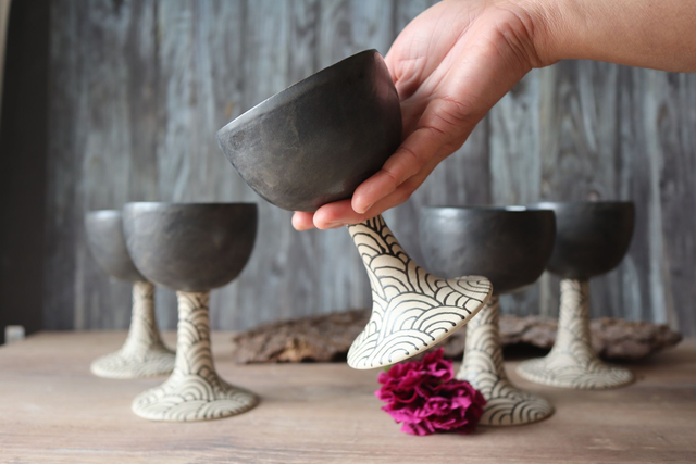 Matt black ceremonial ceremony ritual chalice goblets