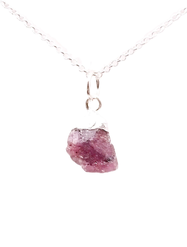 July - Ruby - birthstone necklace - raw &amp; topped with sterling silver