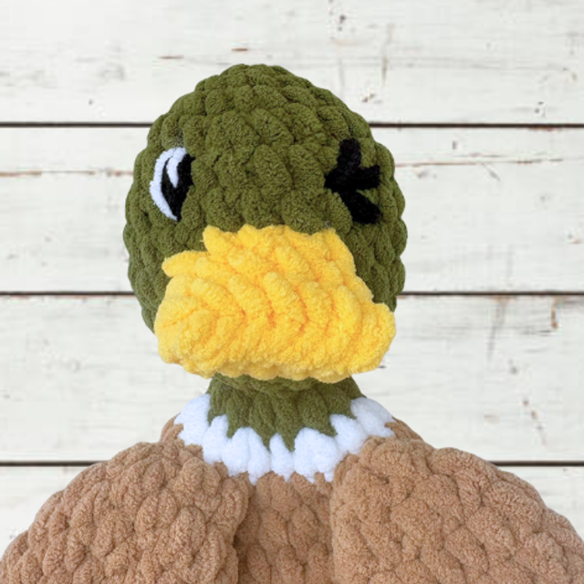 Crochet Snuggler Mallard Duck - Winking Eye, Ukca tested