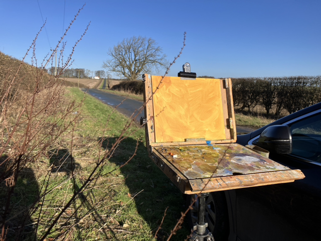 Ragworts on the Huggate Road 12x10 inch oil on canvas board.