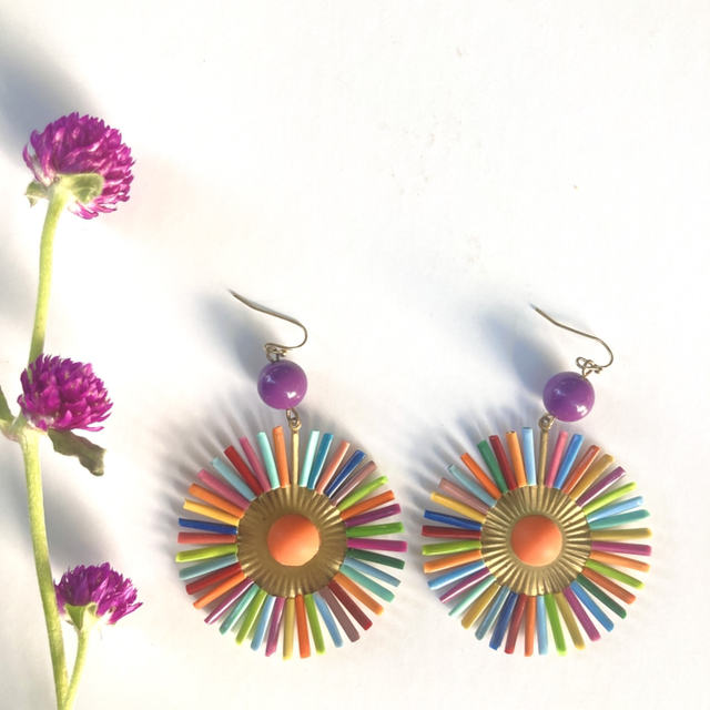 Boucles d’oreille Grand soleil multicolore