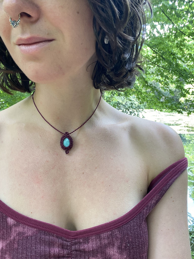 Amazonit Makramee Halskette Bordeaux