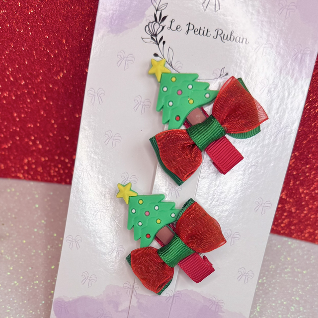 Paire de petites barrettes sapin Noël 