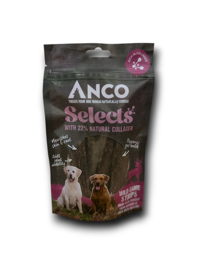 ANCO SELECTS WILD GAME STRIPS WITH COLLAGEN 85G
