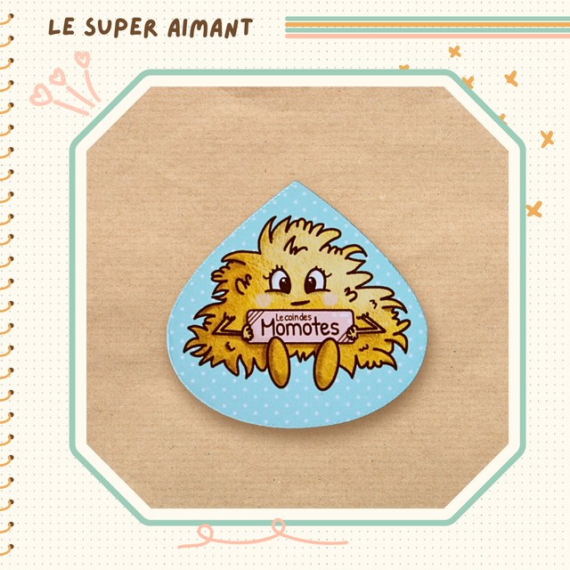 Un super aimant le coin des momotes fond bleu à pois blanc