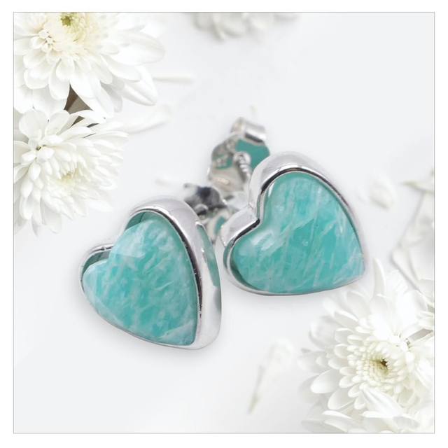 "Amazonite" - Boucles d'oreilles argent 925 coeur
