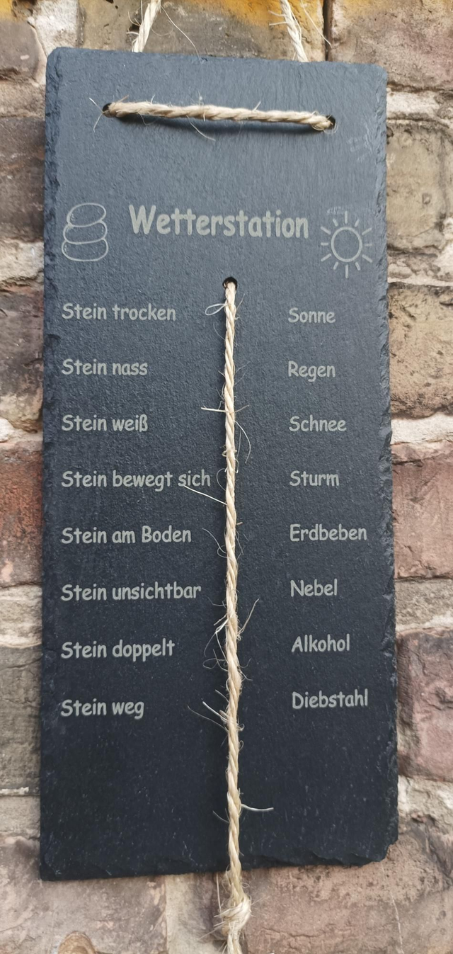 Wetterstation aus Schiefer – Lustiges Schild mit Steinanzeige | Garten & Terrasse