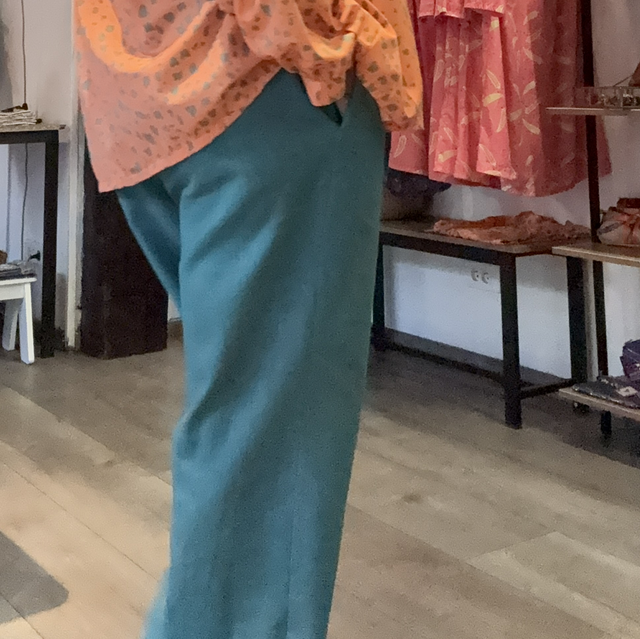 Pantalon Frida en lin Turquoise élastique à la taille