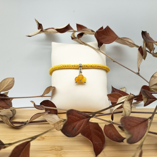 Parure jaune et argenté 2 - Bracelet tricoté jaune et argenté