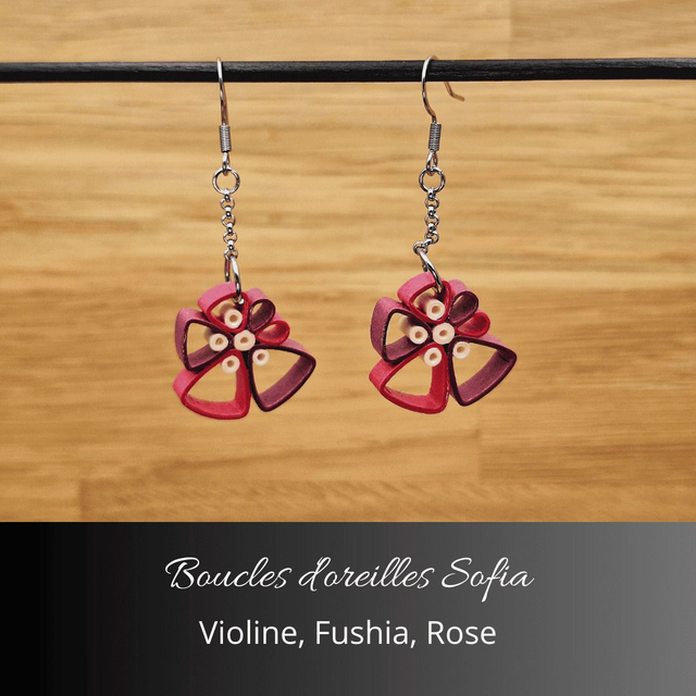 Boucles d'oreilles Sofia - Violine, fushia, rose