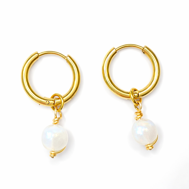 Créoles « Dana » Pierre de lune blanche 6 mm