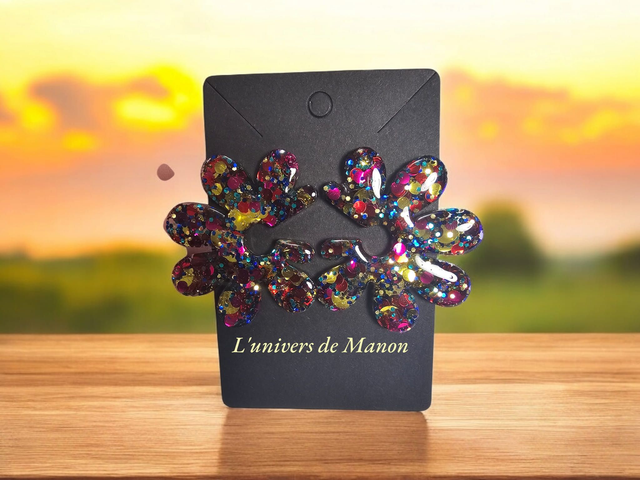 Boucles d&#039;oreilles &quot; Julia &quot;  en résine et paillettes pour femme, tendance