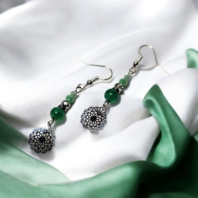 Boucles d&#039;oreilles vert acier inoxydable