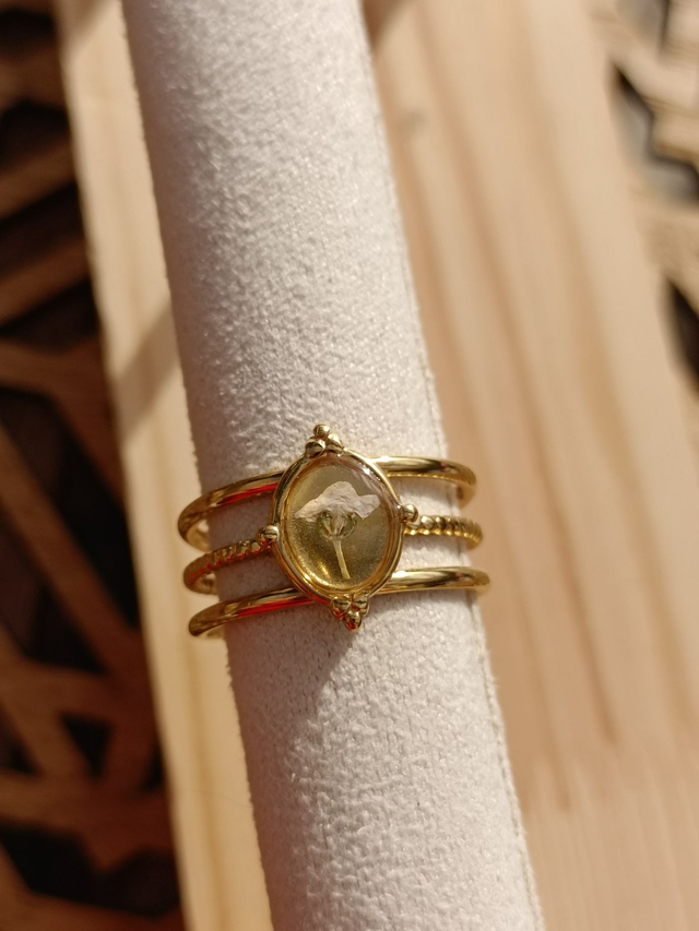Bague Multirangs Réglable - Or - Fleur blanche