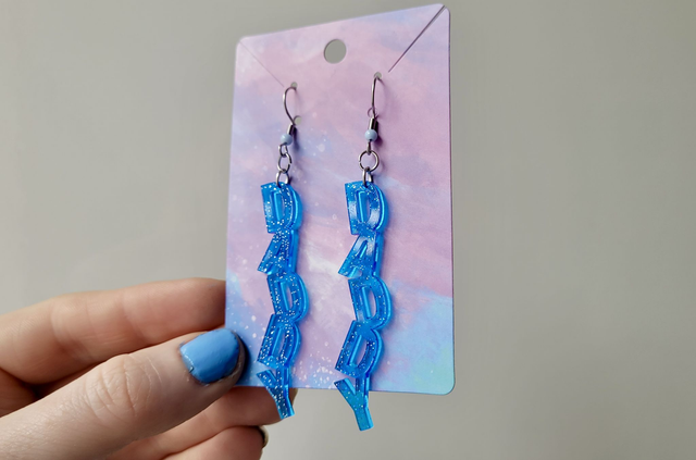 Earrings | DADDY - Blue with Silver Glitter | Stainless Steel Hooks