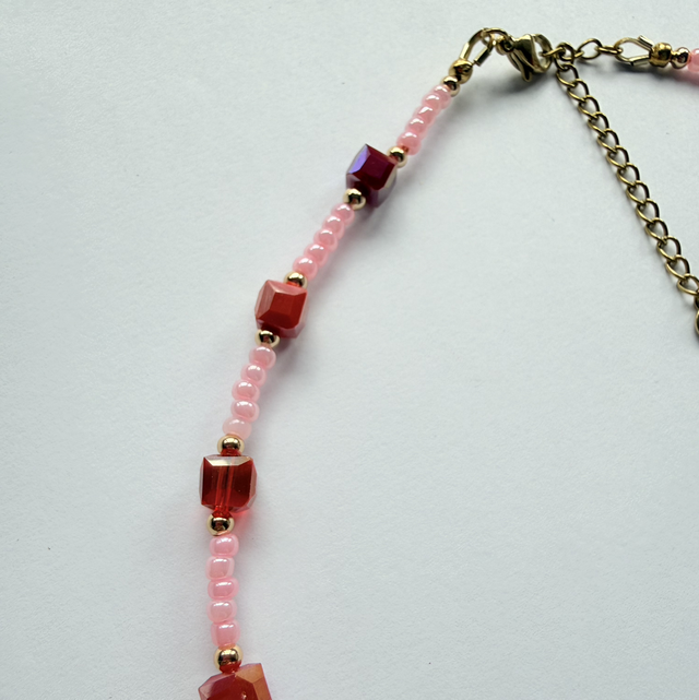 Valentina - Pink and Red Beaded Choker Style Necklace