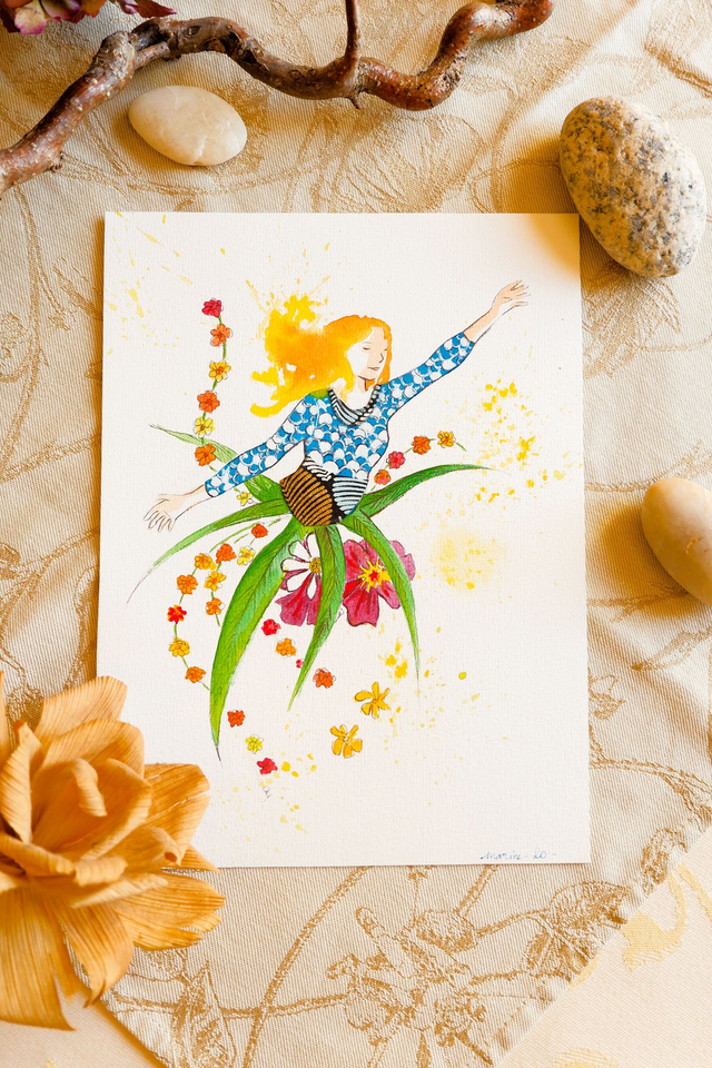 Illustration originale aquarelle "Eclosion"