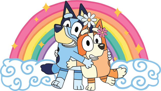 Bluey &amp; Bingo Rainbow DTF 