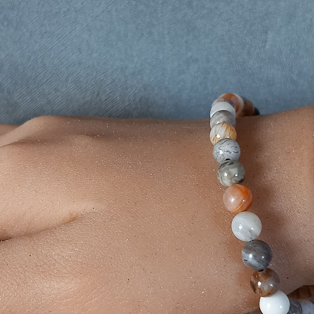 Bracelet ajustable en Agate feuille de bambou