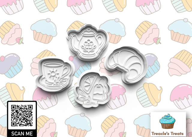 Morning Tea Theme Fondant/cookie stamps with cutters