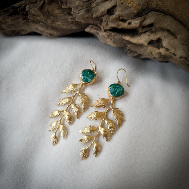 Brincos Flora com Malaquite e Crisocola