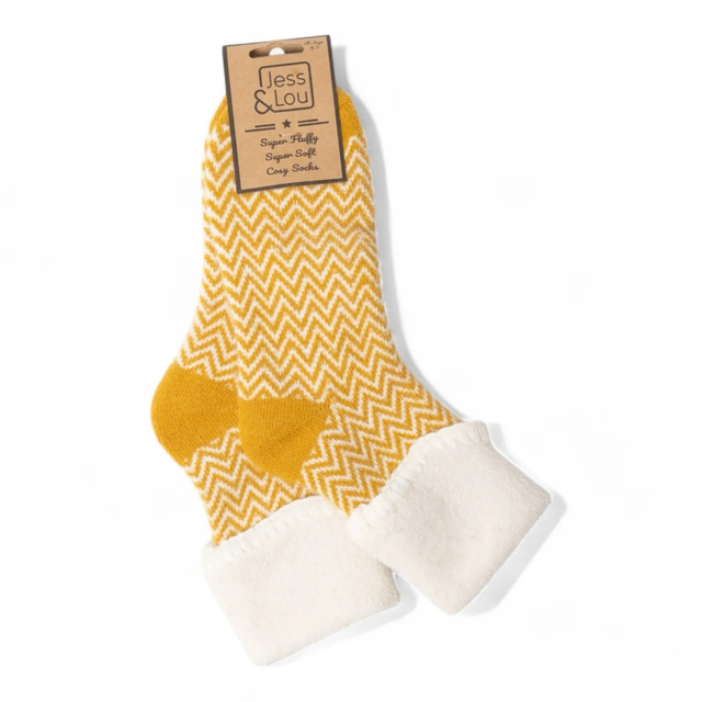 Happy Herringbone Gold Super Cosy Cuff Socks