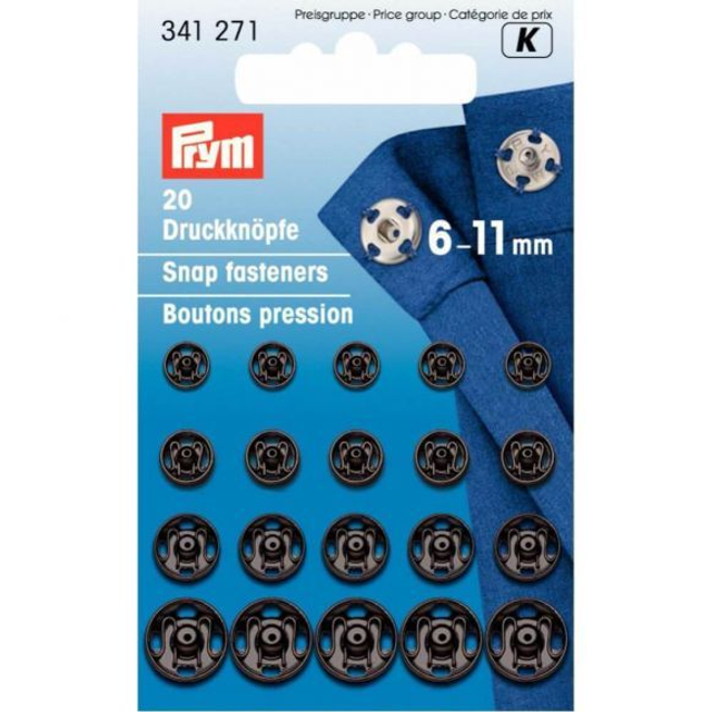Prym Aannaaidrukknoop messing ast. 6.0-11mm zwart (341271)