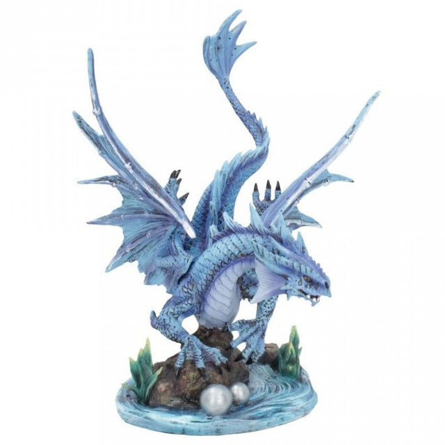 Dragon grand bleu foncé sur rocher (Anne Stokes)