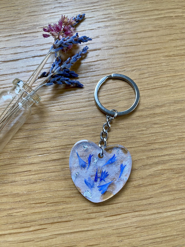 Porte clé coeur - bleuet